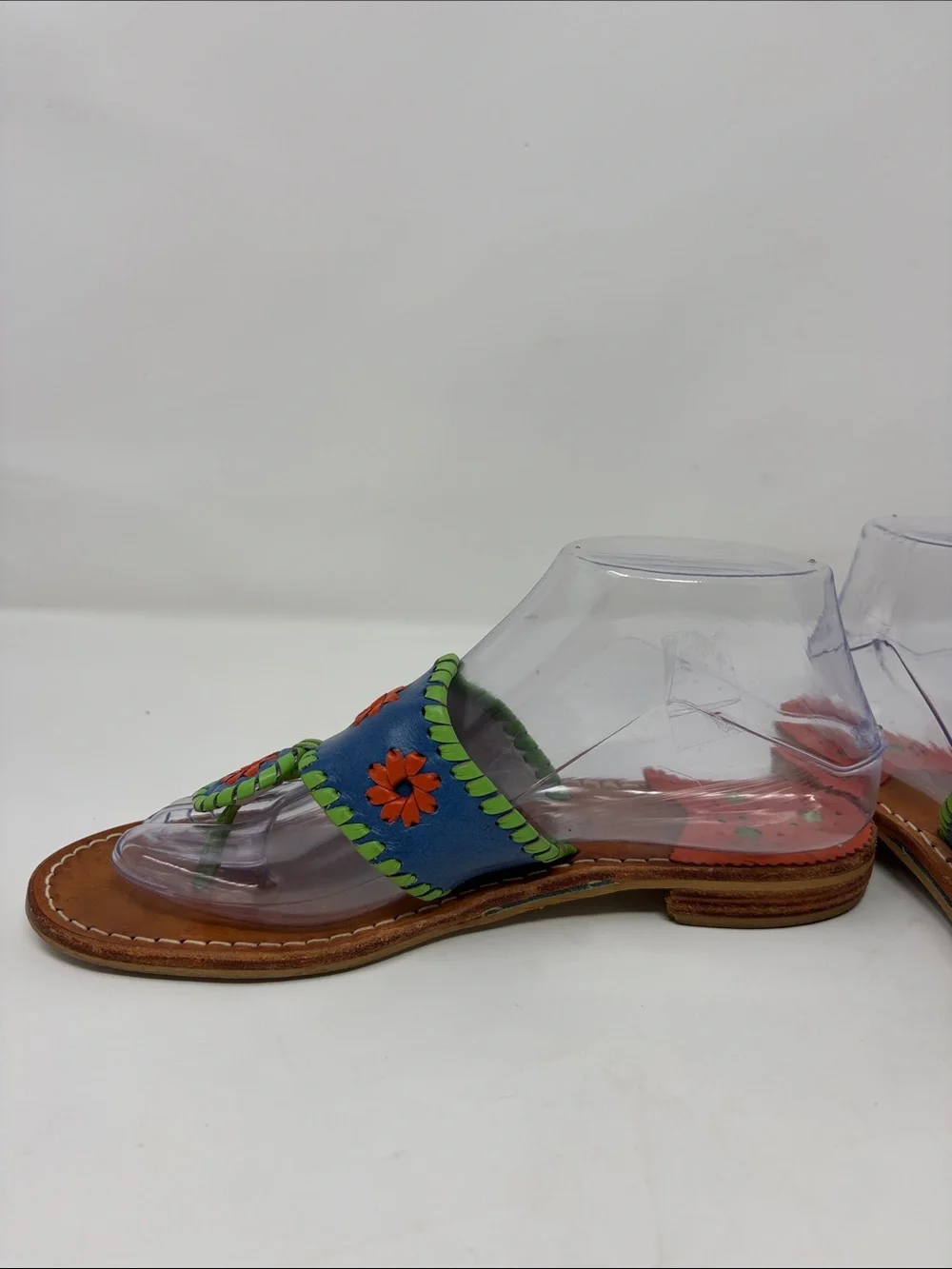 Jack Rogers Blue Leather Flower Toe-Post Sandals Size 7 Excellent Condition